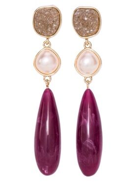 Sugarfix Faux Pearl & Druzy Drop Stud Earrings (NWOT)